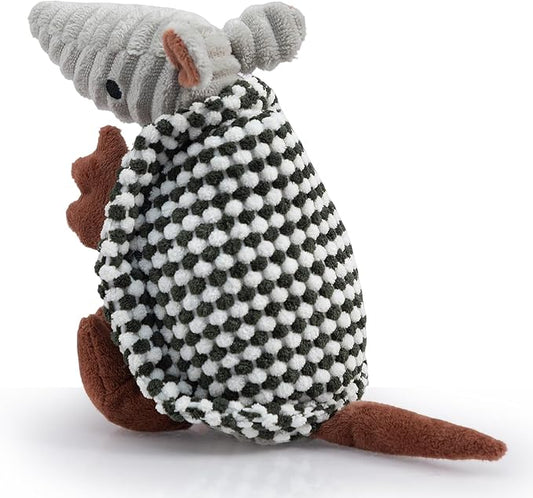 Hollypet Plush Dog Squeaky Toy Stuffed Armadillo Animal Pet Puppy Chew Toys with Clean Teeth for Small Medium Large All Breed Sizes Dogs, Black and White,8 in