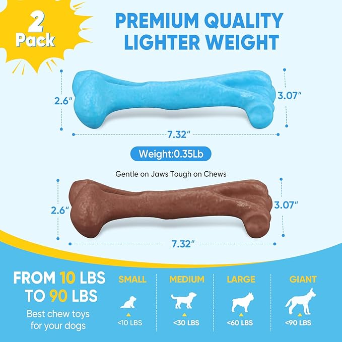 Mitzifuzz Tough Dog Toys for Aggressive Chewers, Interactive Dog Toys to Keep Them Busy, Dog Chew Toys Long Lasting for Large/Medium/Small Dogs, for Teeth Cleaning, Bacon Flavor(2pcs, Blue+Coffee)