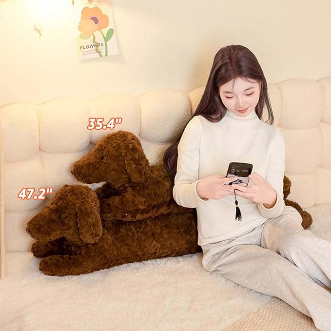 PEACH CAT Dachshund Dog Stuffed Animals 47.2” Long Wiener Puppy Plushies Soft Plush Toys Gifts for Adults Brown