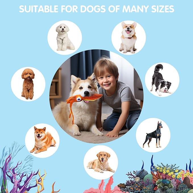 Cuttlefish Plush Dog Toy, Squeaky Toys for Large Dogs, Cute & Durable Dog Chew Toy, Ocean Animals Themed Indestructible Plush Toys Interactive, Simulation Squid for Small, Medium, Large Dogs