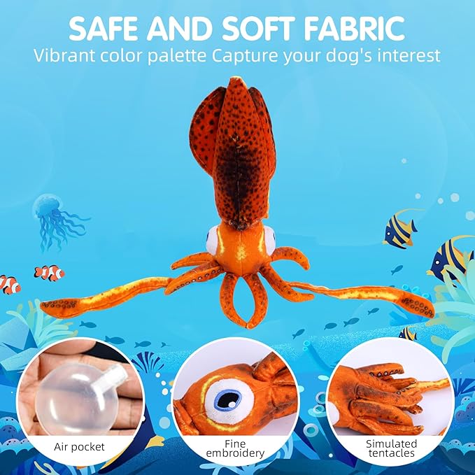 Cuttlefish Plush Dog Toy, Squeaky Toys for Large Dogs, Cute & Durable Dog Chew Toy, Ocean Animals Themed Indestructible Plush Toys Interactive, Simulation Squid for Small, Medium, Large Dogs
