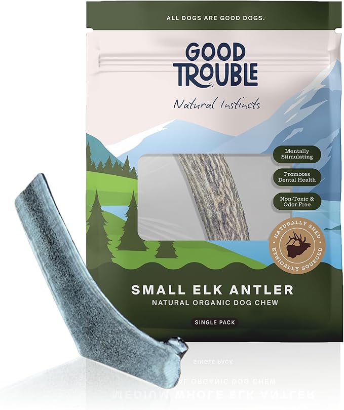 Good Trouble Premium Elk Antlers for Small Dogs – 1 Pack Split - All-Natural, Shed Antler Chews for Dental Health & Calming - Durable Dog Bones - Cruelty-Free, North American Sourced