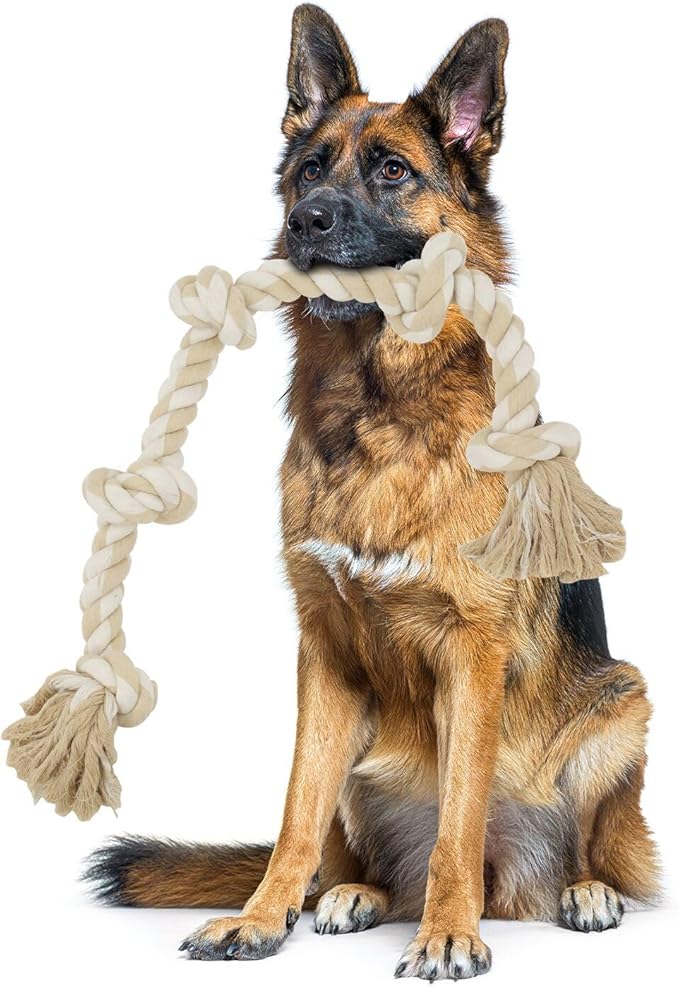 Bmag Dog Toys for Aggressive Chewers, Tough Rope Chew Toys for Medium Large Dogs, 3 Feet Heavy Duty Tough Dog Tug of War Toy with 5 Knots for Teeth Cleaning