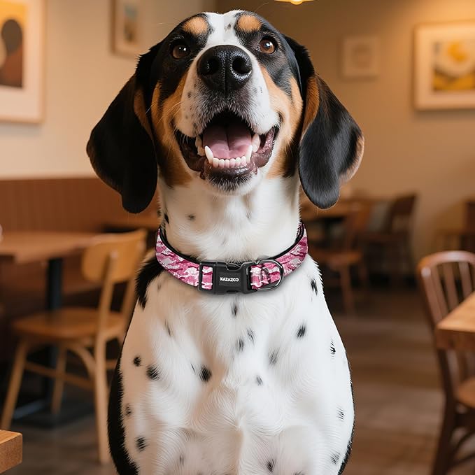 Reflective Dog Collar with Soft Padding Dog Collar for Medium & Small Dogs, No Pull, Heavy Duty, Adjustable Nylon Collar with Quick-Release Buckle, Walking Training-Pink camo-M