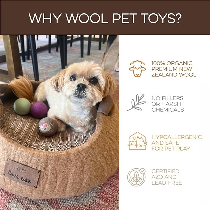 Wool Felt Balls 3 Pack Love Ewe Pet Supplies - 2 in Felted Wool Cat Toys 100% New Zealand Wools Felt Cat Toys Handmade Wools Felts Balls - Cats Felts Ball, Colorful Ball - Dragonfly and Butterfly