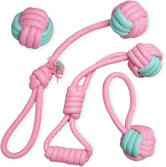 2ME Puppy Rope Toys for Teething and Chewing - Set of 4 Natural Cotton Tug of War Rope for Dogs of All Breeds and Sizes