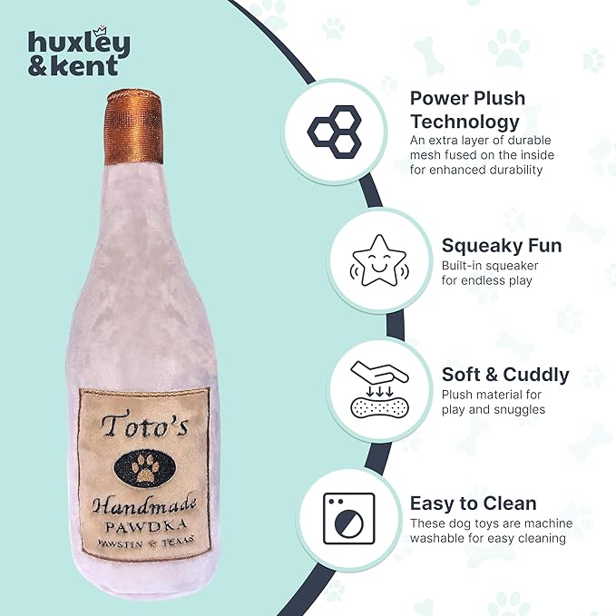 Huxley & Kent Funny Dog Toy w/Squeaker – Power Plush Squeaky Dog Toys for Small, Medium & Large Dogs – Soft Stuffed Animal for Indoor Play & Fetch - Toto's Pawdka, Small