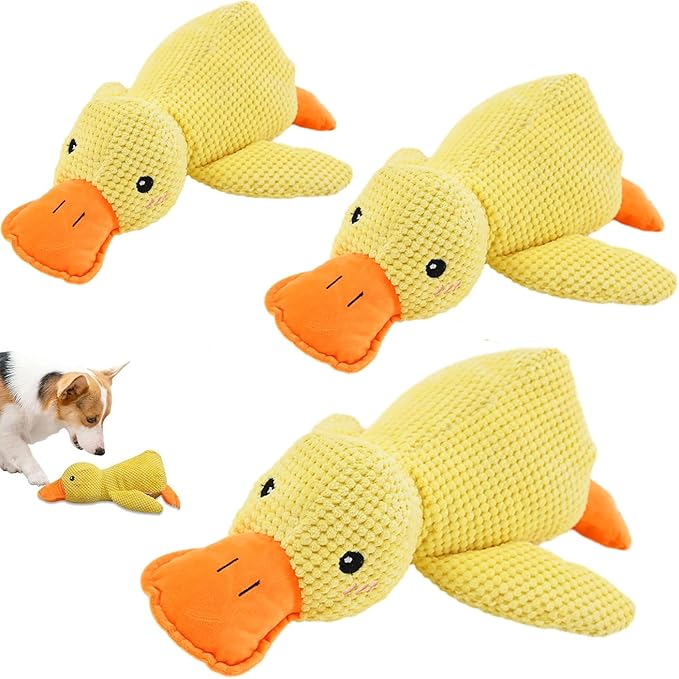 Quack-Quack Duck Dog Toy,Durable Plush Chew Toy with Sounds,Stuffed Plush Calming Duck Dog Toy for Indoor Puppies and Senior Pups (Yellow, S+M+L)