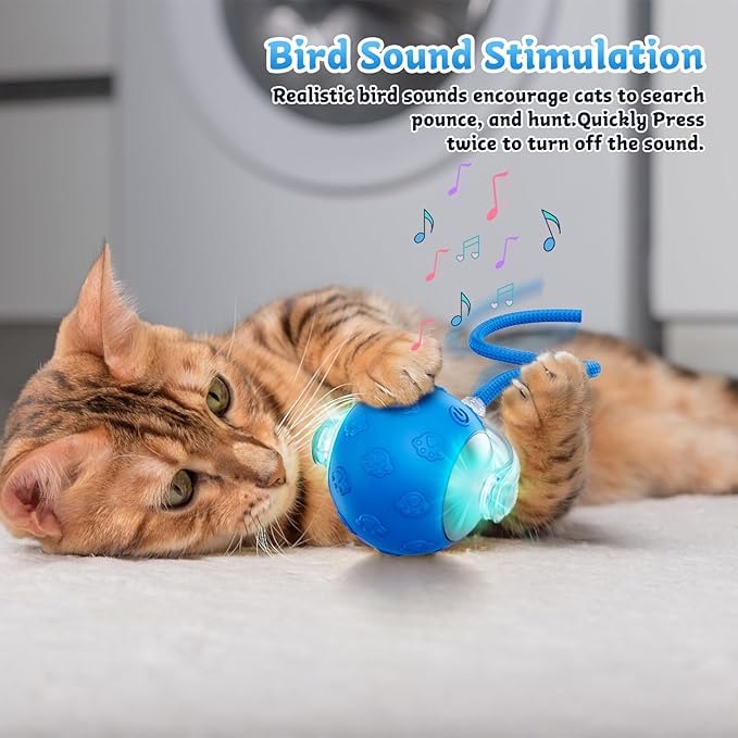 Interactive Cat Toys for Indoor Cats, 2025 New Upgraded Moving Cat Ball with Chirping Sound, Rechargeable Fast Rolling Ball, Fun Automatic Kitten Toys for Bored Adult Kitten Exercise, Blue