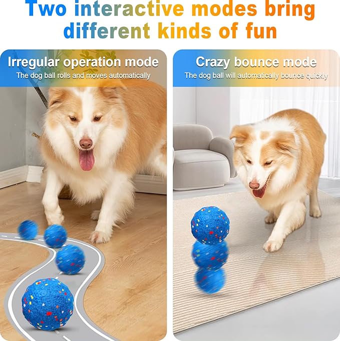Interactive Dog Toys Ball, Automatic Moving, Bouncing Chew Toys, E-TPU Material, Suitable for Large and Medium-Sized Dogs, Used for Boredom Relief and Daily Training, USB Rechargeable (Blue)