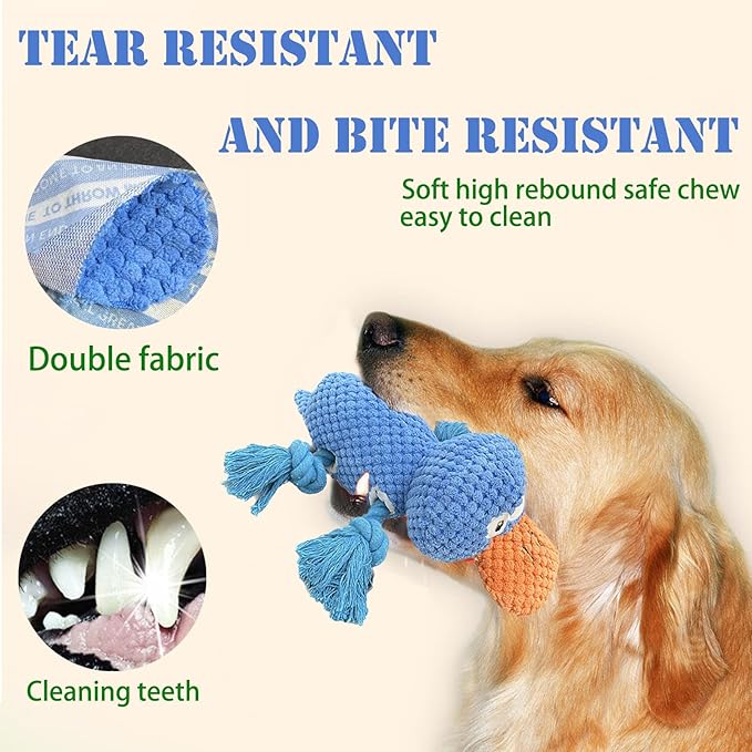 Upgraded Indestructible Dog Toys, Double Reinforced Fabric and Wrinkled Paper Plush Toys for Small, Medium and Large Dogs, Durable Dog Squeaky Toys, Teething Puppy Chew Toys (Blue)