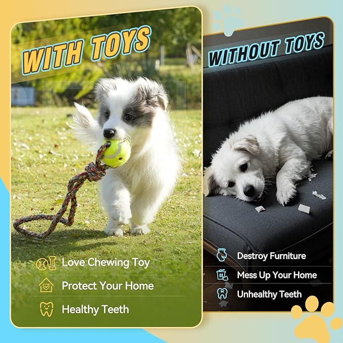 18 Bulk Various Dog Rope Toys for Teething, Entertainment & Interaction, Dog Chew Toys, Training Tug Balls and Squeaky Toys for Medium&Small Puppies.