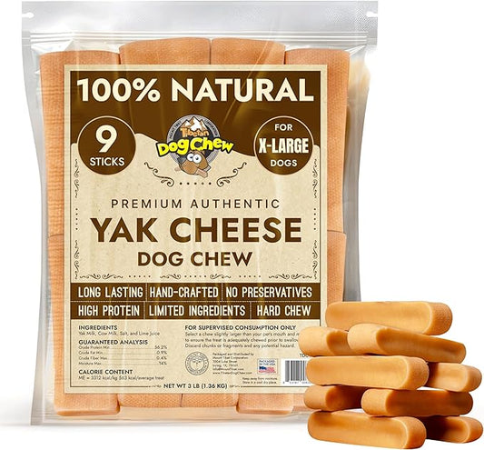Tibetan Dog Chew Yak Cheese Sticks - Natural Treats for Extra Large Dogs, Long-Lasting, Easy Digest, Perfect for Aggressive Chewers, Grain and Gluten-Free, 9 Durable Chews