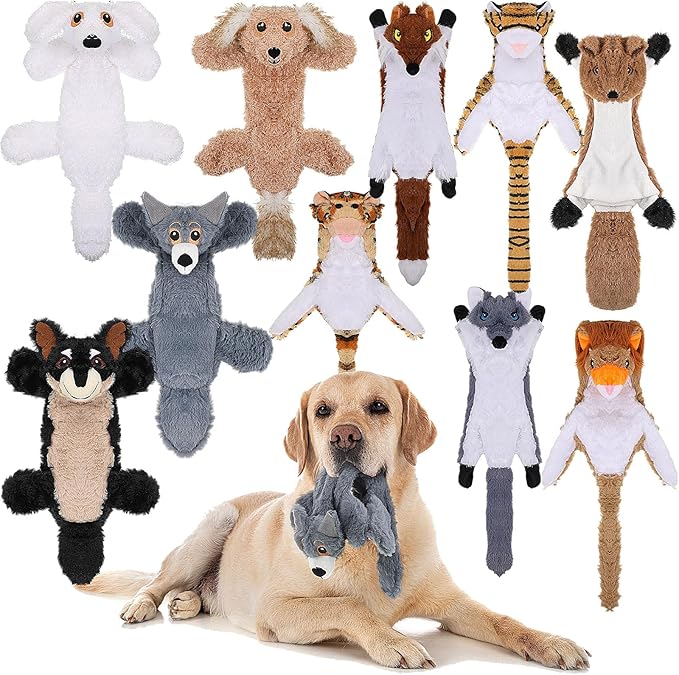 Sratte 10 Pcs Dog Squeaky Toys No Stuffing Crinkle Pet Toy for Aggressive Chewers Plush Teething Puppy Squeak Toys Animals Chew Supplies for Small Medium Large Pet, 10 Styles (Delicate Style)