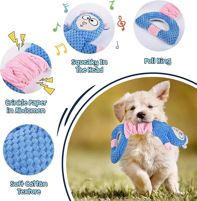 Dog Squeaky Toys, Sheep Plush Stuffing Dog Toys with Crinkle Paper for Puppy Teething, Tug of War Pet Chew Toys to Keep Them Busy, Small, Medium and Large(Blue)