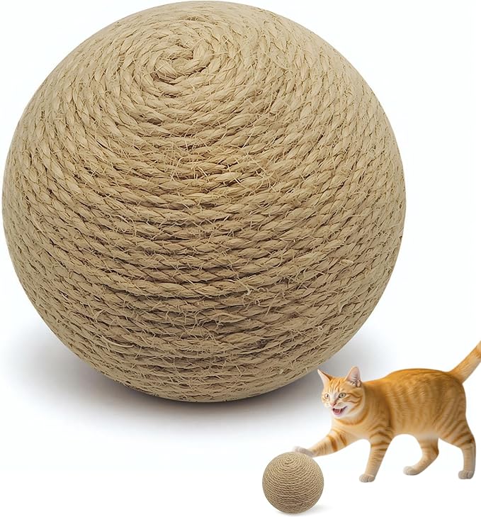 Sisal Cat Ball Toy, Large 6.3-inch Interactive Natural Cat Scratching Ball, Perfect Scratcher for Indoor Cats' Exercise and Fun
