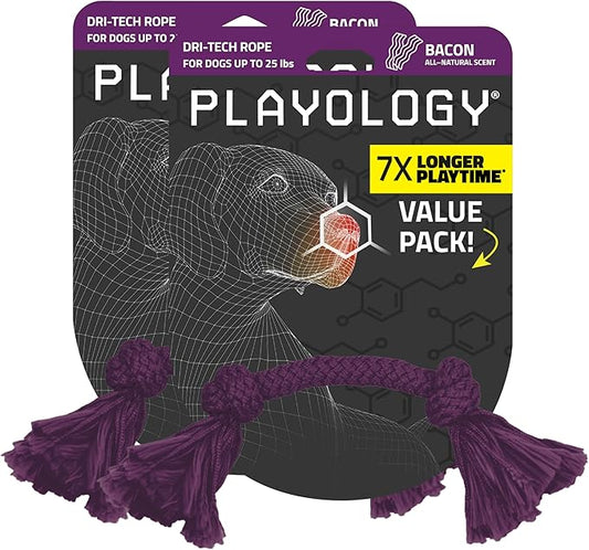Playology Rope Toys for Dogs | Tug of War Dog Toy for Aggressive Chewers | Bacon Scented Dog Toys | Small 2-Pack Rope Toy for Interactive Play