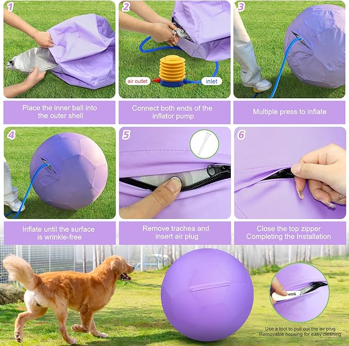 25" Herding Ball for Dogs and Horses, Durable Waterproof Dog Toy, Dual-Layer Large Interactive Pet Play Ball for Australian Shepherds, Cattle Dogs, Collies, and All Herding Breeds (Purple)