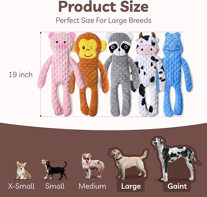 SHARLOVY No Stuffing Dog Toys Squeaky for Large Dogs, Crinkle Puppy Teething Toys to Keep Them Busy, Plush Interactive Doggie Long Lasting Chews for Aggressive Chewers