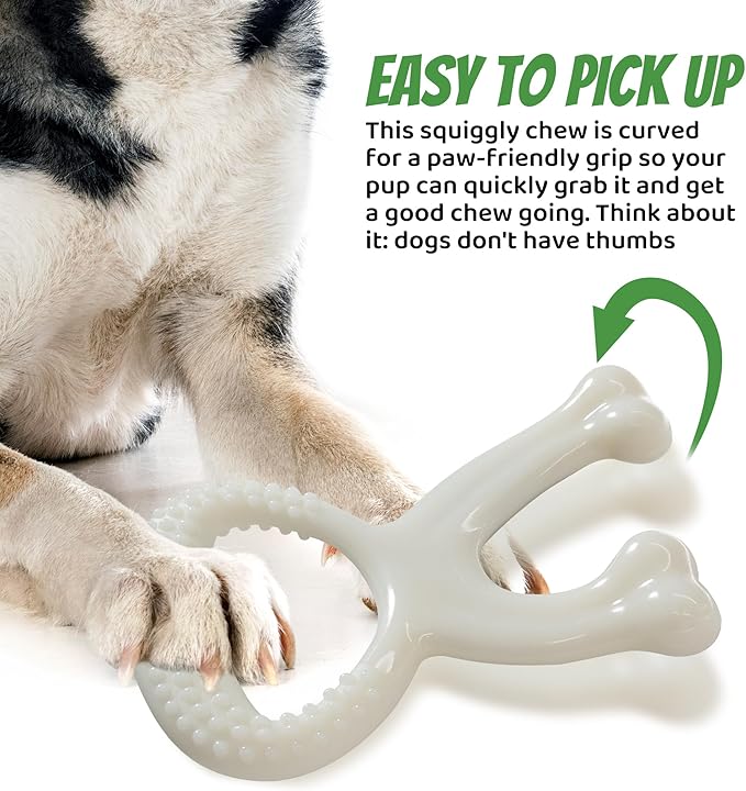 Durable Dog Chew Toy for Aggressive Chewers, Indestructible Nylon Bone Dental Care Teeth Cleaning Chew Toy for Small, Medium and Large Dogs, Keep Them Busy, Irresistible Beef Flavor (White)