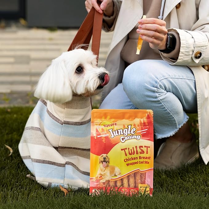 Jungle Calling Rawhide Free Healthy Treats for Dogs, Chicken Wrapped Cod Sticks Soft Chewy Treats for Training Rewards, 11 oz (Chicken)