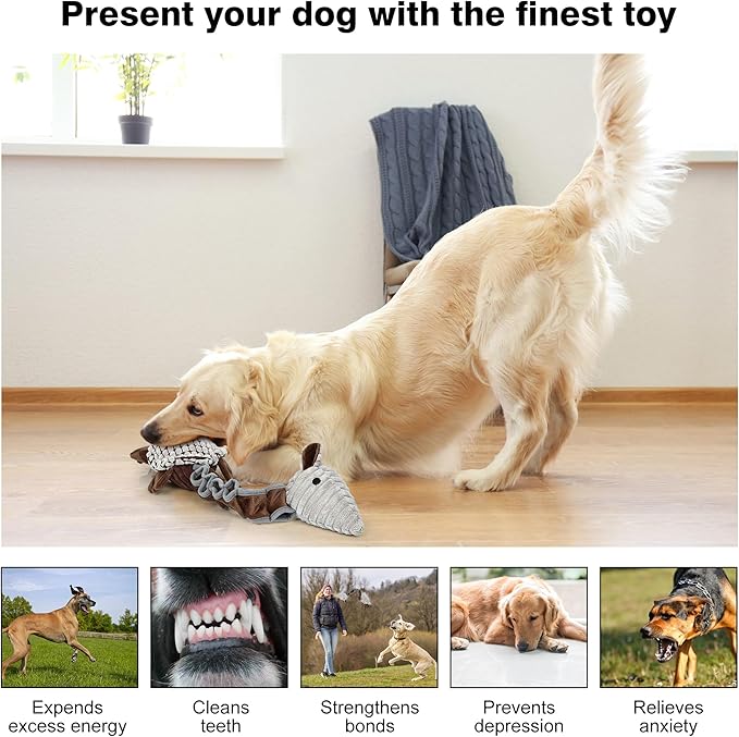 Dog Toys for Large Dogs Plush Dog Squeaky Toys to Keep Them Busy Tug of War Dog Toys for Medium and Small Dogs Made of Cotton Material and Crinkle Paper Stuffed Animals for Dogs（Armadillo