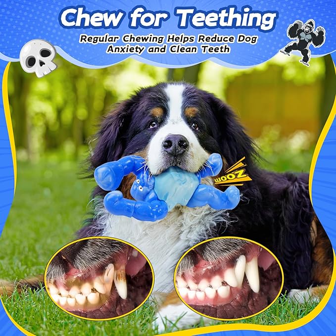 Dog Toys for Aggressive Chewers, Indestructible Chew Toys for Medium Large Breeds(20-80lb), Durable Squeaky Tough Dog Toy to Keep Them Busy (Bacon Flavor, Blue)