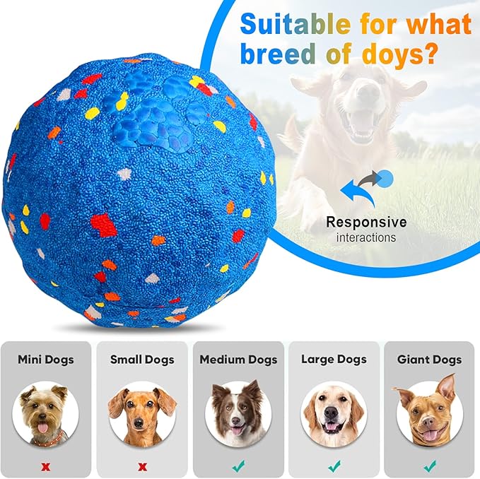 Interactive Dog Toys Ball, Automatic Moving, Bouncing Chew Toys, E-TPU Material, Suitable for Large and Medium-Sized Dogs, Used for Boredom Relief and Daily Training, USB Rechargeable (Blue)