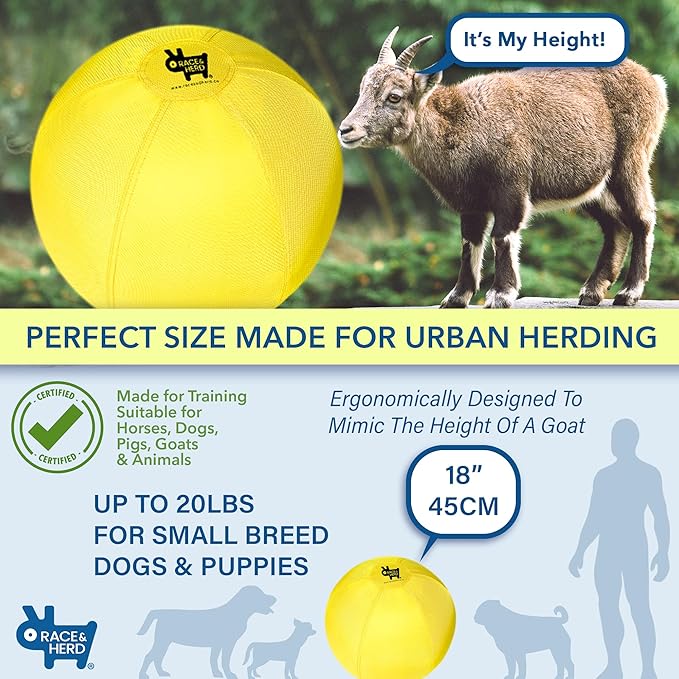 Race&Herd 18" Original XXL Herding Ball for Dogs - Giant Herding Dog Ball Australian Shepherds, Herding Toys, Dog Training Toy for Small Breeds, Dog Toy for Outdoor Play (for Small Dogs, Yellow)