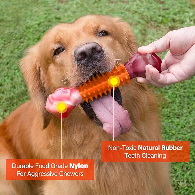 Apasiri Dog Toys for Aggressive Chewers Large Breed 2-Pack: Heavy Duty Chew Toys for Medium Dogs Indestructible Orange Dog Gift