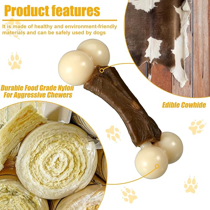 Sosation 3 Pack Chew Toys for Aggressive Chewers, Bone Toys Nylon Beef Flavor Dog Teething Toys for Large/Medium/Small Puppies Breeds(Large, Mixed Style)