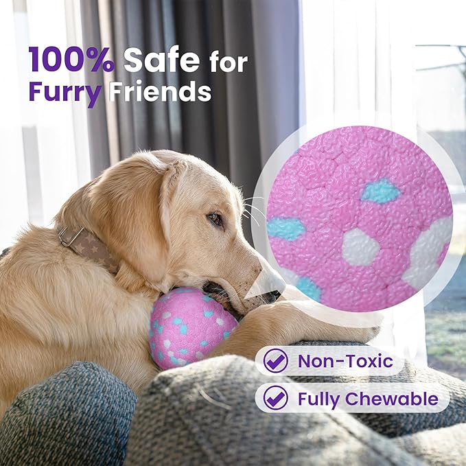 2 Pack Bouncy Dog Balls, 3'' Indestructible Dog Toys for Aggressive Chewers, Outdoor Jolly Tennis Balls for Dogs, Durable Interactive Floating Fetch Toy, Pink Yellow