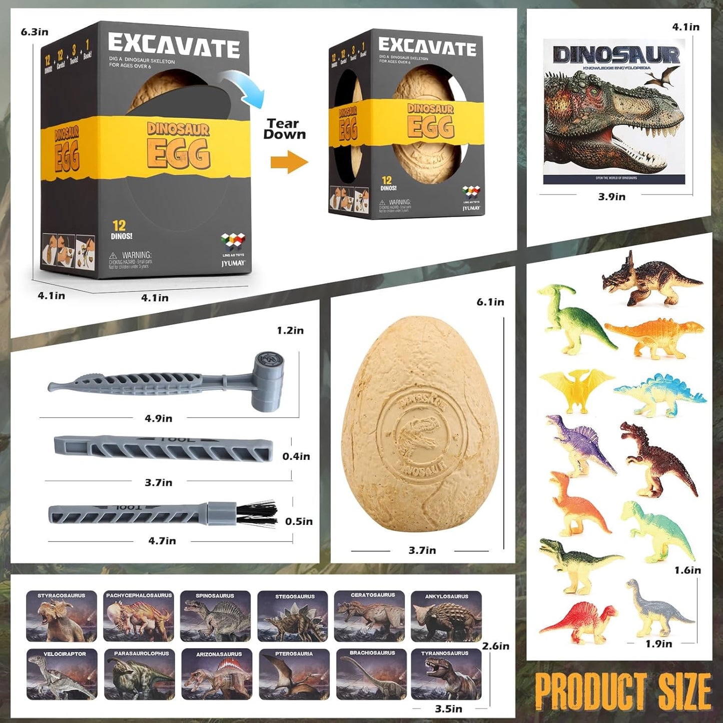 Jumbo Dino Egg Dig Kit - 12 Dinosaurs Excavation Kit, Dinosaur Toys for Kids 5-7, Fossil Dino Dig for Dinosaur Collection, Toys Gifts for Boys Girls 6 and up Year Old Birthday Gift