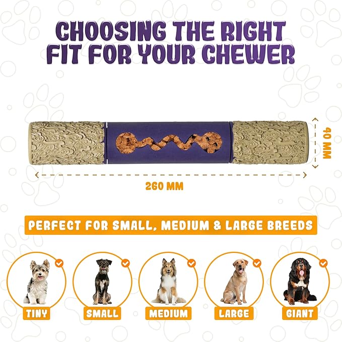 Indestructible Dog Chew Toy – Tough Rubber Stick for Aggressive Chewers, Safe & Treat-Fillable, Teething Toy for Large Breed & Puppies