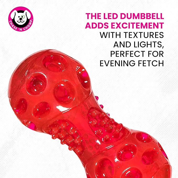 Chase 'n Chomp Squeak and Light Up Dumbbell Dog Toy, Mental & Physical Stimulation, Large, 2 Pack