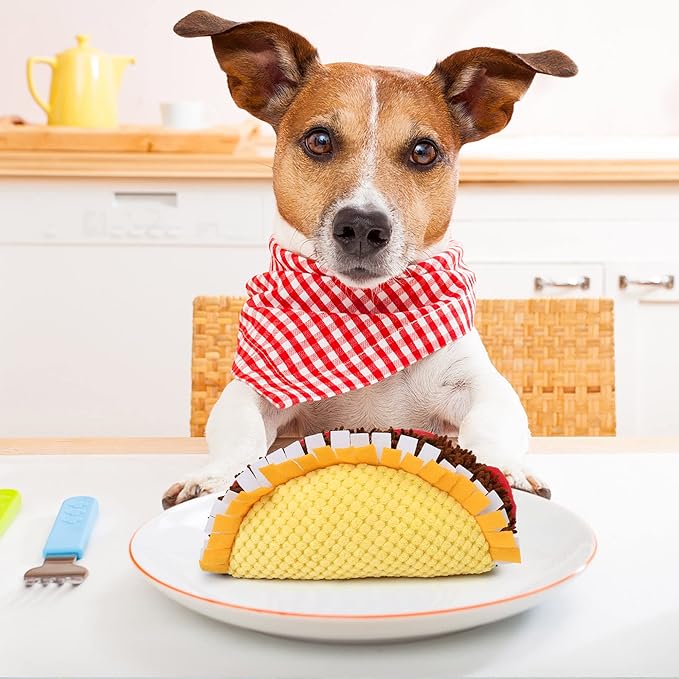 Prime Pets Plush Taco Dog Toy, Dog Squeaky Toys, Food Shaped Pet Toy for Small Medium Large Dogs, Stuffed Puppy Chew Toys