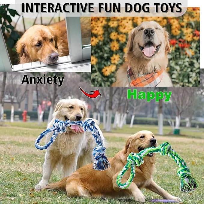 Dog Rope Toy, 2 Pcs Indestructible Dogs Toys, Dog Chew Toys for Aggressive Chewers, Tough Puppy Teething Chew Toys for Boredom, Dental Cleaning Tug of War Dog Toy, Great for Small to Large Breed