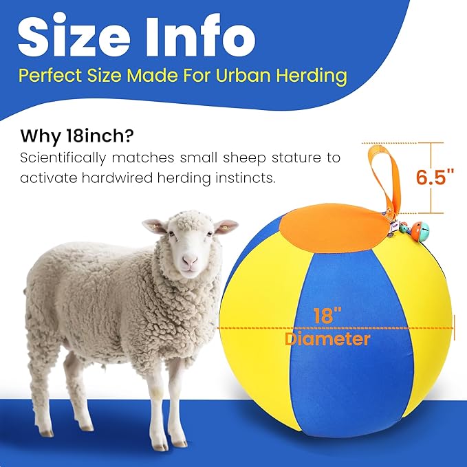18 Inch Jingle Herding Ball for Dogs & Puppies with Bell, Dog Play Toy, Audible Herding Ball for Cattle Dog, Australian Shepherd, Thickened Oxford Cover, Pump, Patch Repair Kit