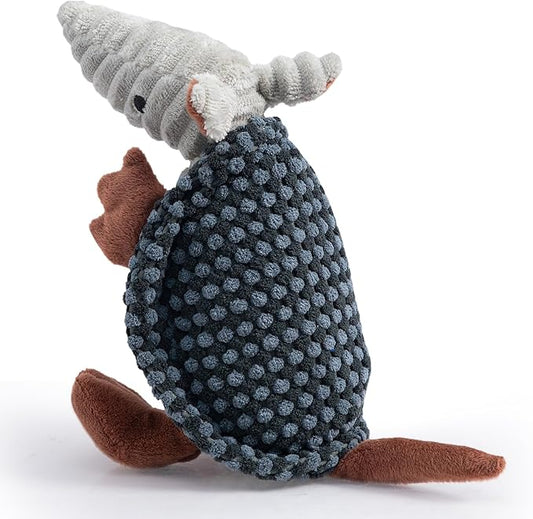 Hollypet Plush Dog Squeaky Toy Stuffed Armadillo Animal Pet Puppy Chew Toys with Clean Teeth for Small Medium Large All Breed Sizes Dogs, Dark Gray and Light Gray,8 in