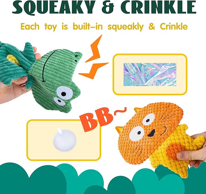 No Stuffing Dog Squeaky Toys, 8 Pack Cute Animal Durable Plush Interactive Teething Chew Toys, Pet Entertaining Toy for Puppy & Small Medium Breeds