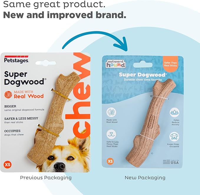 Petstages Outward Hound Super Dogwood Durable Dog Chew Toy, Extra Small - Long Lasting Chew Stick Made with Real Wood - USA Made, XS