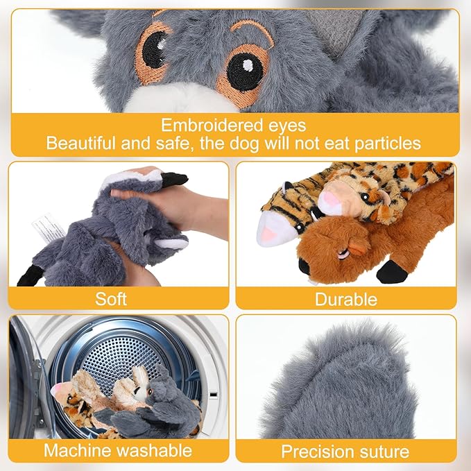 Sratte 10 Pcs Dog Squeaky Toys No Stuffing Crinkle Pet Toy for Aggressive Chewers Plush Teething Puppy Squeak Toys Animals Chew Supplies for Small Medium Large Pet, 10 Styles (Delicate Style)