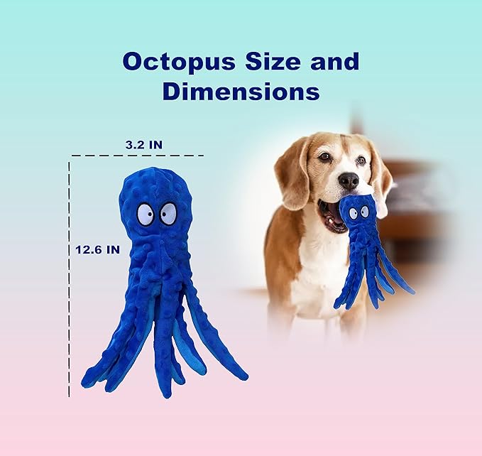 Squeaky Dog Toys Octopus - No Stuffing for Small, Medium and Large Breeds, Tough Dog Toys to Keep Them Busy, Durable and Soft Crinkle Plush Puppy Chew Toys for Teething and Boredom (Blue Octopus 1PC)