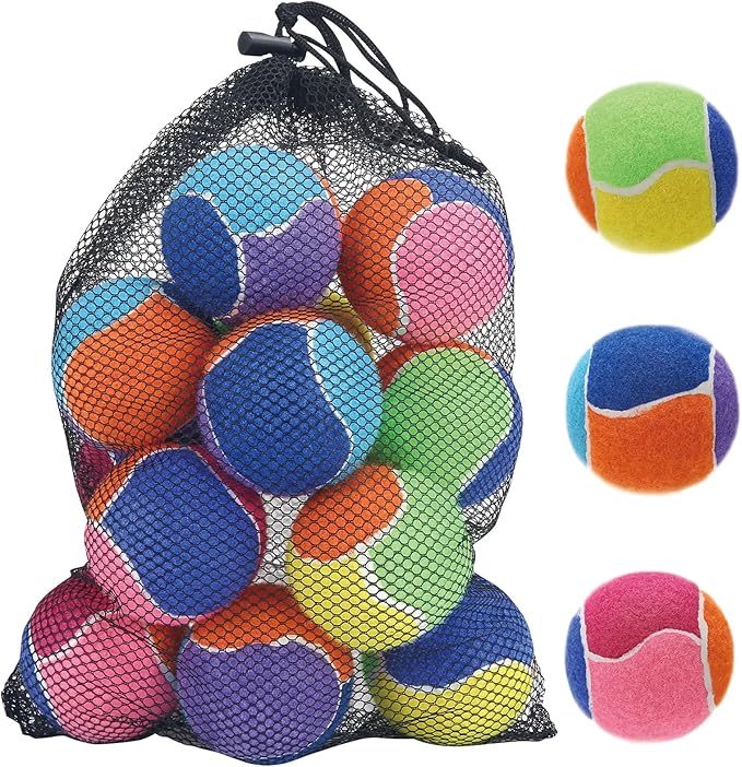 AMA SPORT Squeaky Balls for Dogs 2.5" Small Medium Dog Tennis Balls for Throwing and Fetching Dog Toys for Training, Exercise, High Bouncing 12 Pack Multicolor