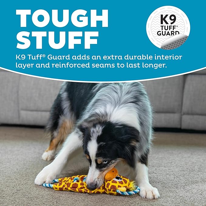 Outward Hound Ropiez Rope Interactive Dog Tug Toy for Tugging Squeaky Fun, 15.4 Inch Giraffe, Yellow, Small