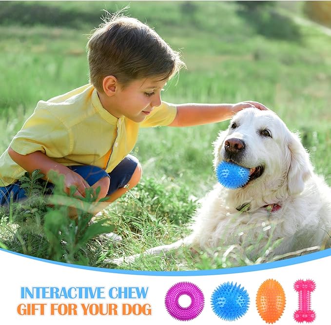 4 Pcs Spiky Squeaker Football Dog Toy for Medium Large Dogs Spiky Dog Balls Puppy Chew Toys for Aggressive Chewers Training Fetch(Fresh,Various Sizes)