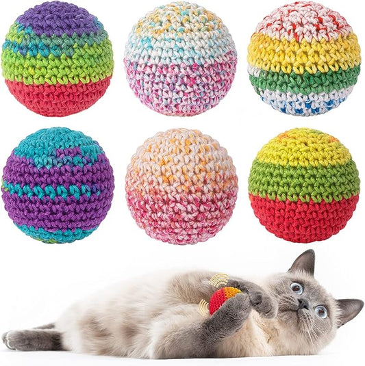 Retro Shaw Cat Toys Balls, Woolen Yarn Cat Ball Toy with Bell Inside, Kitten Toys for Indoor Cats, Interactive Cat Chew Toys for Kitty Kitten, 6 Pack