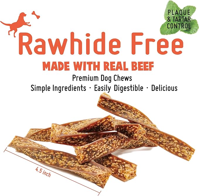 Beef Dog Chew Twist Sticks, Puffed Human Grade Beef Dog Treat Sticks, Rawhide Alternative, Easy to Digest 10pcs/Pack