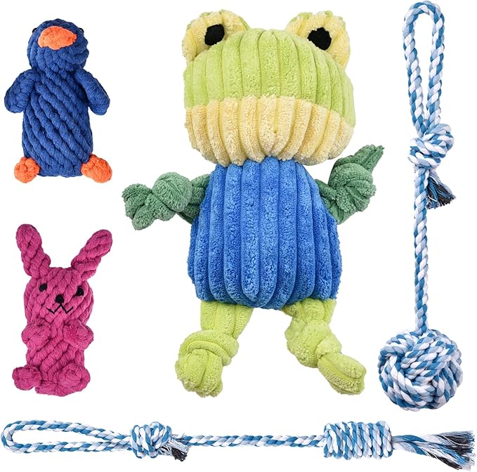 5pcs Dog Toys, Dog Chew Toys Tug of War Doggie Rope Toy, Tough Squeaky Toy for Small and Medium Breed for Teeth Cleaning