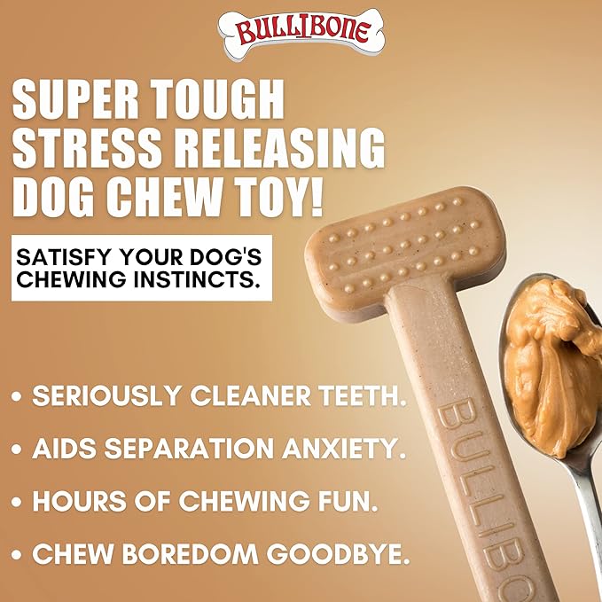 Bullibone Nylon Dog Chew Toy Nylon Bone - Improves Dental Hygiene, Easy to Grip Bottom, and Permeated with Flavor (Peanut Butter, XL - 2 Pack)
